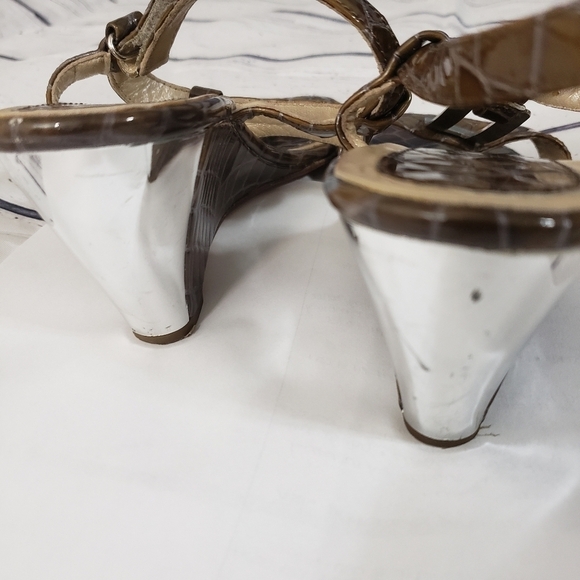 Croc Embossed Real Leather Wedge Sandal Size 9 - Picture 7 of 8